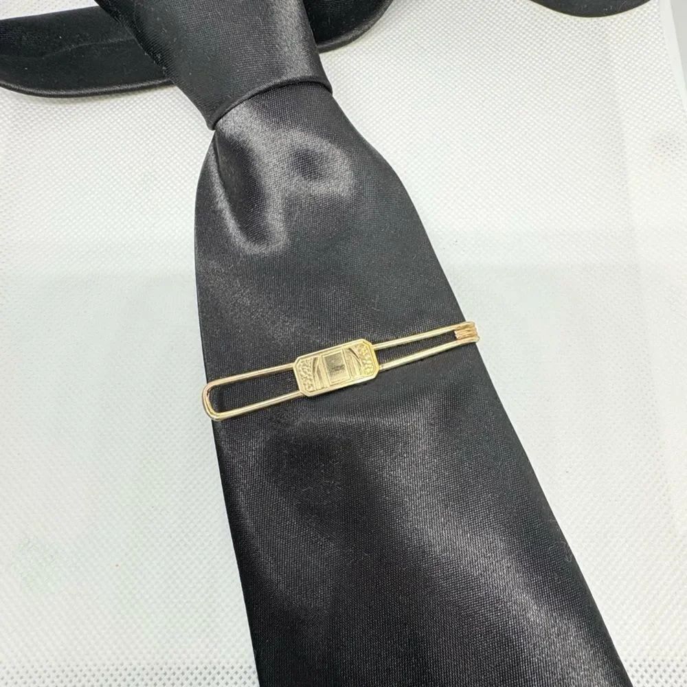 Vintage 50s Gold Tone Geometric Motif Tie Bar Money Clip